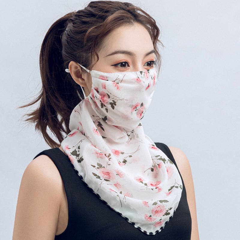 Women Summer Chiffon Face Shield Floral Print Sunscreen Dustproof Breathable Cycling Outdoors Multifucntional Neck Gaiter multicolor  - Image 4