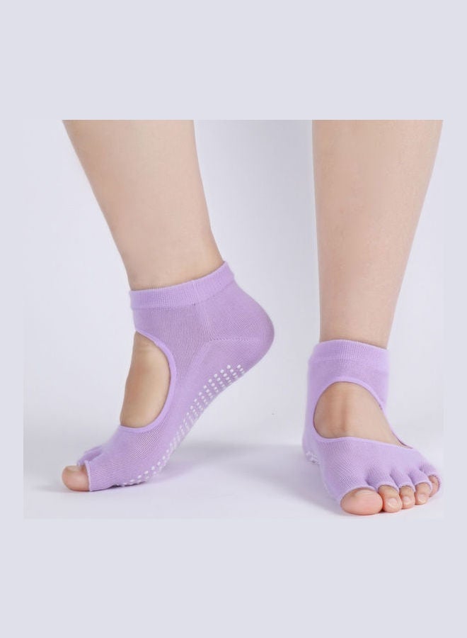Yoga Socks Toeless Non Slip Grip Pilates Barre Dance Barefoot Fitness Training Gym Home Floor Socks Purple  - Image 1