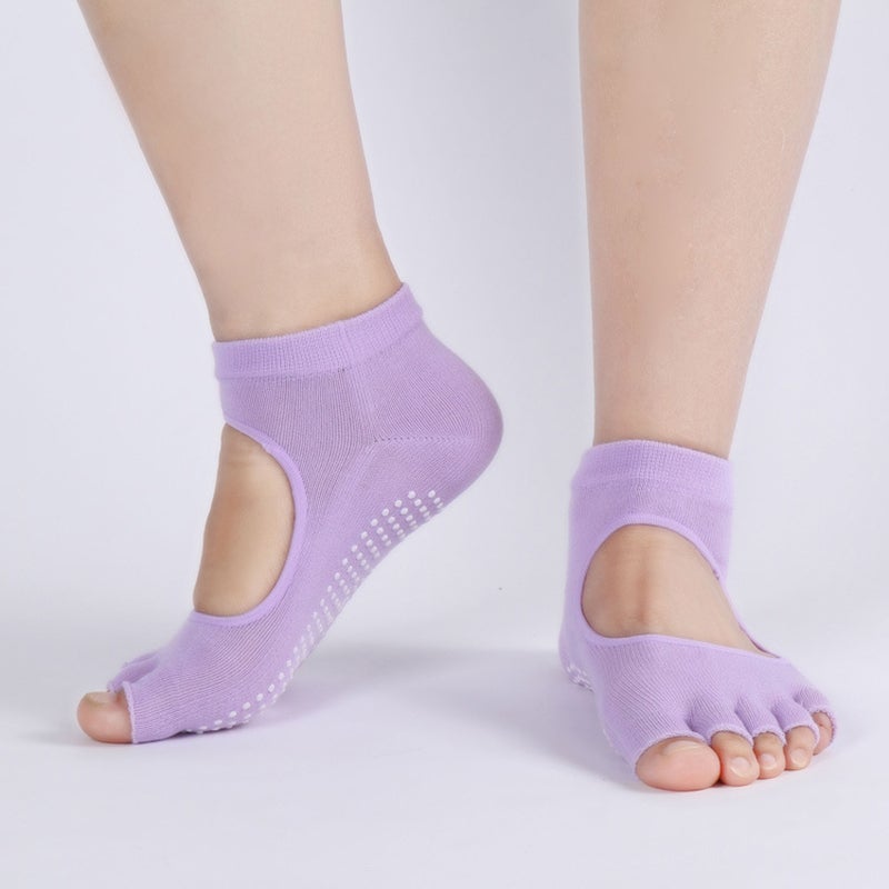 Yoga Socks Toeless Non Slip Grip Pilates Barre Dance Barefoot Fitness Training Gym Home Floor Socks Purple  - Image 4