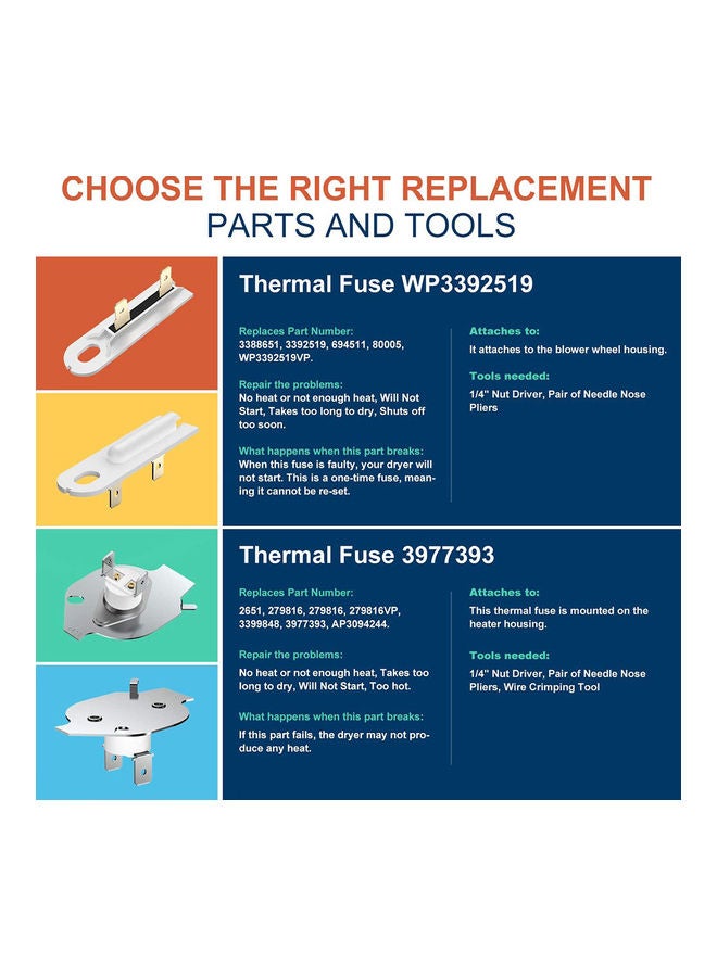 Generic - 279838 Dryer Heating Element Applicable To Whirlpool Roper Kenmore 3392519 3977393 Thermal Fuse And 3387134 3977767 Dryer Thermostat （279838 Replace 8565582，AP309425，3398064，3403585） Silver - Image 1