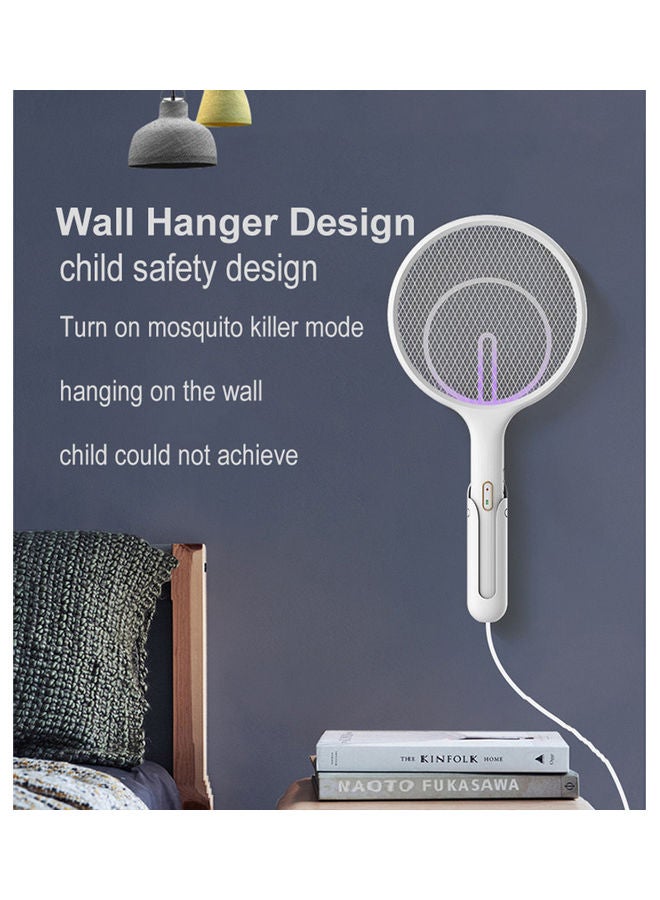 Generic - Electric Fly Swatter Rechargeable Bug Zapper Tennis Racket 3 Layer Mesh Handheld Bug Zapper For Indoor And Outdoor Pest Control (Hanger+Stander) White 46.0x28.0x3.0cm - Image 1