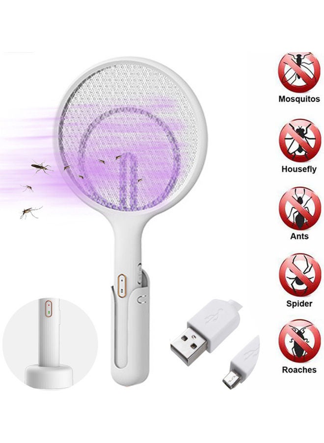 Generic - Electric Fly Swatter Rechargeable Bug Zapper Tennis Racket 3 Layer Mesh Handheld Bug Zapper For Indoor And Outdoor Pest Control (Hanger+Stander) White 46.0x28.0x3.0cm - Image 1