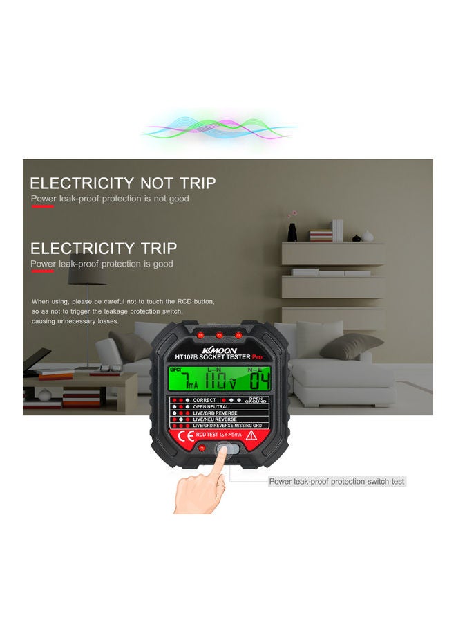 جهاز أوتوماتيكي من كيمون لاختبار مخارج التيار الكهربي، كما يقوم بالكشف عن قطبية التيار، يعمل برفق جهد 90-250، مزود بشباشة عرض طراز HT107B أحمر 7.5x7.0x6.5سم - Image 2