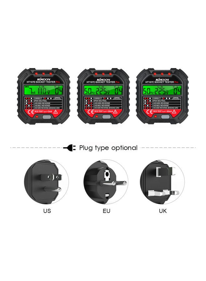 جهاز أوتوماتيكي من كيمون لاختبار مخارج التيار الكهربي، كما يقوم بالكشف عن قطبية التيار، يعمل برفق جهد 90-250، مزود بشباشة عرض طراز HT107B أحمر 7.5x7.0x6.5سم - Image 3