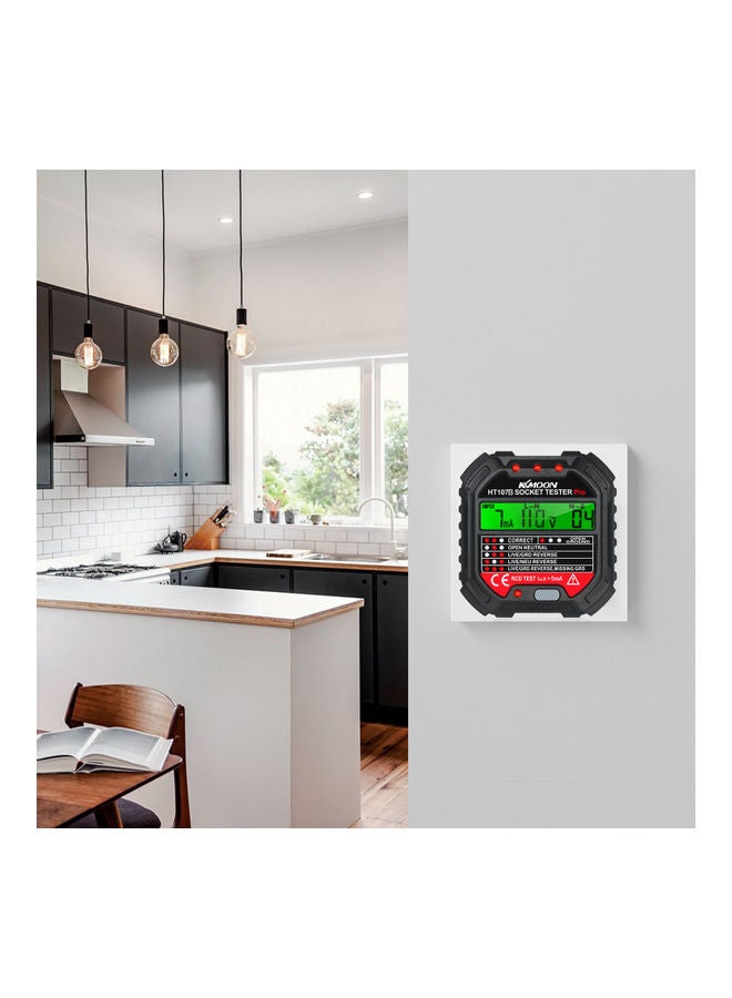 جهاز أوتوماتيكي من كيمون لاختبار مخارج التيار الكهربي، كما يقوم بالكشف عن قطبية التيار، يعمل برفق جهد 90-250، مزود بشباشة عرض طراز HT107B أحمر 7.5x7.0x6.5سم - Image 1