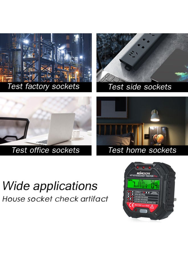 جهاز أوتوماتيكي من كيمون لاختبار مخارج التيار الكهربي، كما يقوم بالكشف عن قطبية التيار، يعمل برفق جهد 90-250، مزود بشباشة عرض طراز HT107B أحمر 7.5x7.0x6.5سم - Image 4