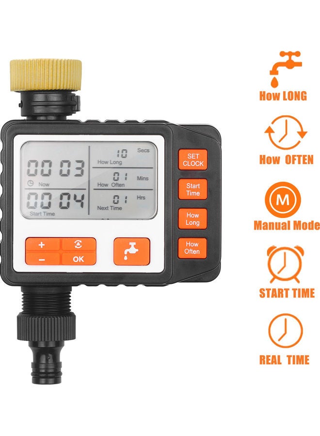 Digital Water Timer Programmable Outdoor Single Outlet Automatic On Off Water Faucet Hose Timer Irrigation System Controller With Manual Mode 3In Large Screen Orange 14.0x11.5x5.7cm