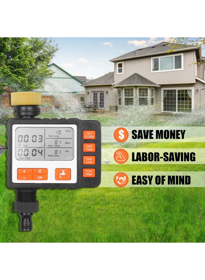 Digital Water Timer Programmable Outdoor Single Outlet Automatic On Off Water Faucet Hose Timer Irrigation System Controller With Manual Mode 3In Large Screen Orange 14.0x11.5x5.7cm