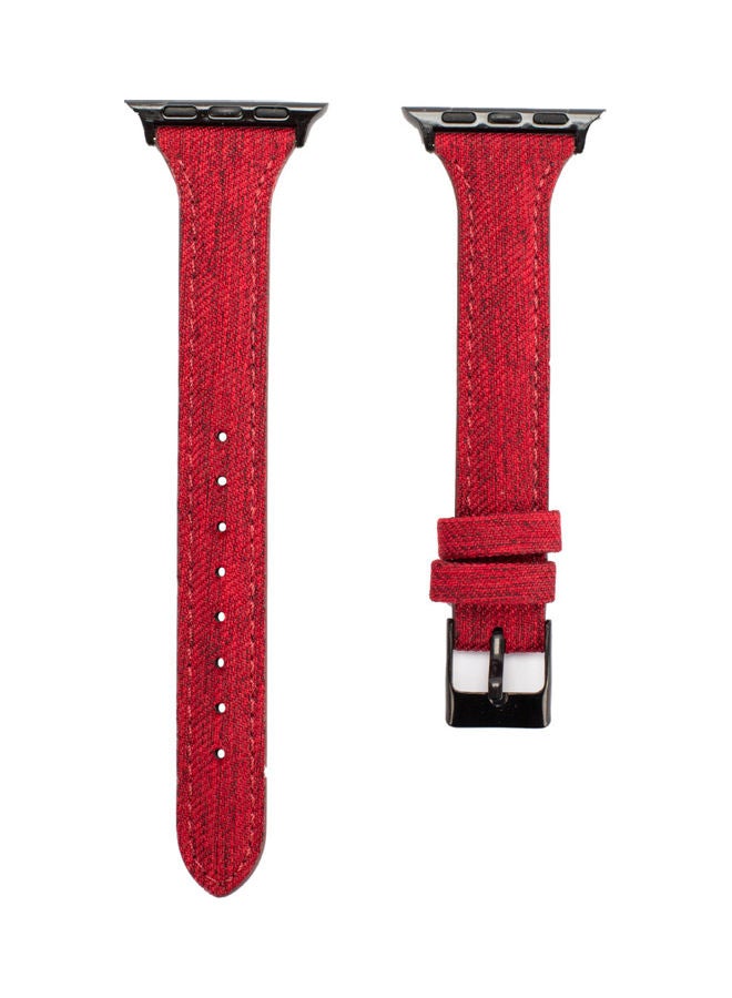 Trendy Canvas Styled With Leather Wristband Replacement For Apple Watch Strap Maroon
