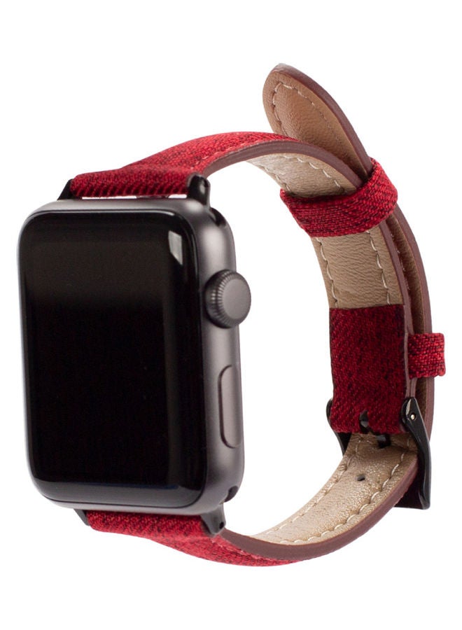 Trendy Canvas Styled With Leather Wristband Replacement For Apple Watch Strap Maroon