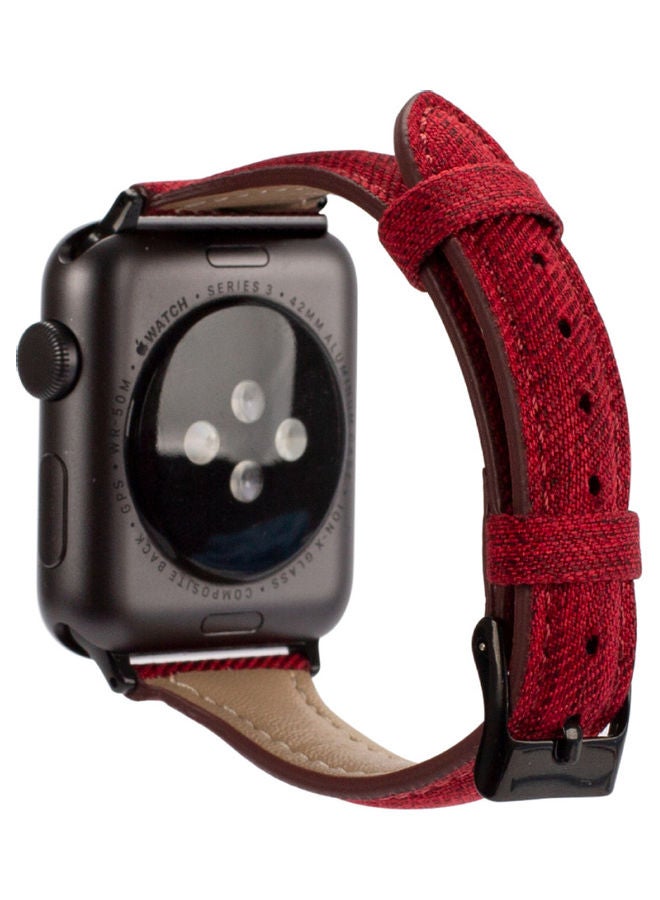 Trendy Canvas Styled With Leather Wristband Replacement For Apple Watch Strap Maroon