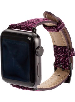 PROMATE Trendy Canvas Styled With Leather Wristband Replacement For Apple Watch Strap Purple  - Image 2