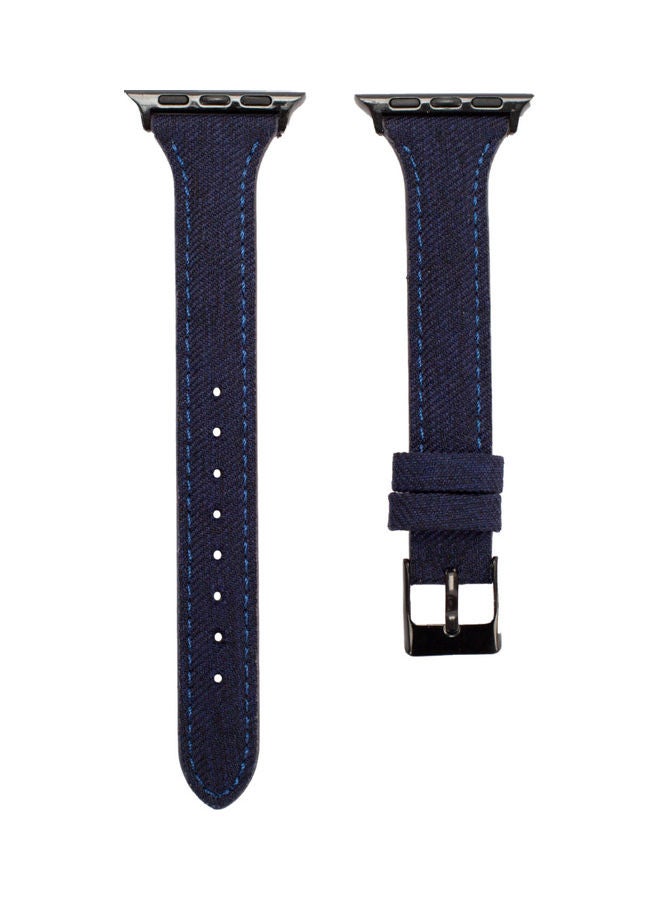 PROMATE - Trendy Canvas Styled With Leather Wristband Replacement For Apple Watch Strap Dark Blue - Image 1