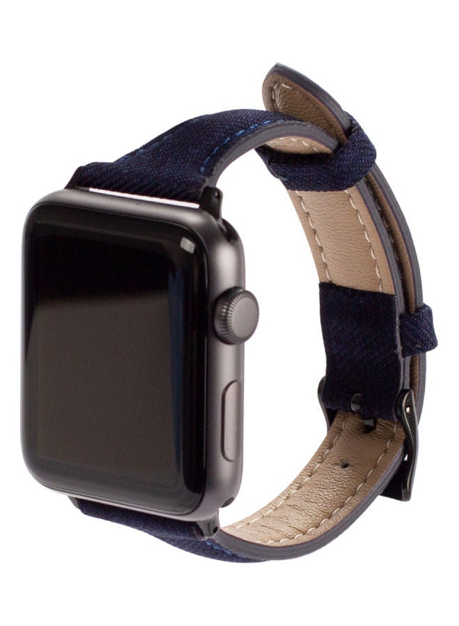 PROMATE - Trendy Canvas Styled With Leather Wristband Replacement For Apple Watch Strap Dark Blue - Image 1