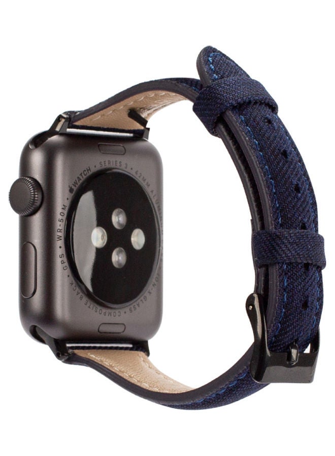 PROMATE - Trendy Canvas Styled With Leather Wristband Replacement For Apple Watch Strap Dark Blue - Image 1