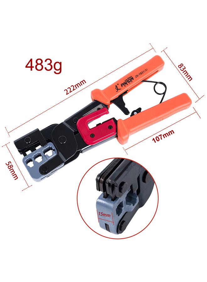 3-In-1 Crimping Tool PassThrough Cutter for RJ22/4P RJ11/6P RJ45/8P Ethernet Network LAN Cable Plier Crystal Head Cable Cutter Peeling Shear Orange 28.3x12.3x2.5cm  - Image 2