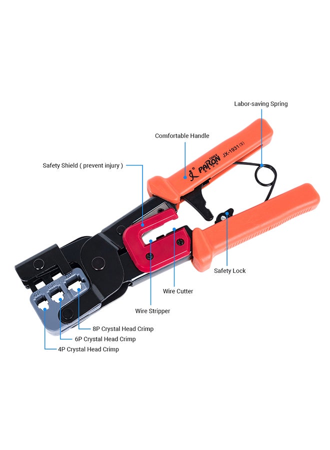 3-In-1 Crimping Tool PassThrough Cutter for RJ22/4P RJ11/6P RJ45/8P Ethernet Network LAN Cable Plier Crystal Head Cable Cutter Peeling Shear Orange 28.3x12.3x2.5cm  - Image 3