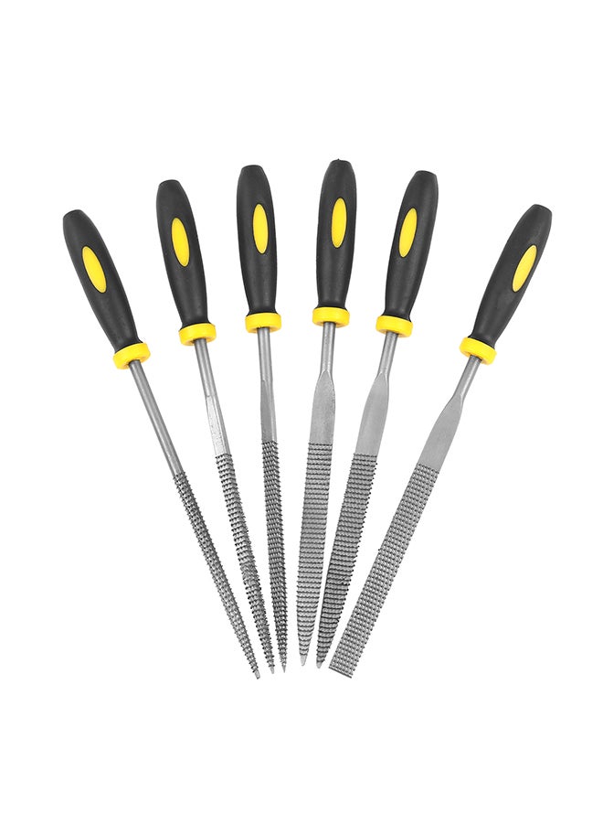 7-Piece File Set Includes 1 PCS Brush 1 PCS Square/Round/Half Round/Triangular File 2 PCS Flat Files with Bag Tool for Shaping Wood Plastic Leather Black 20.5x10.0x5.0cm