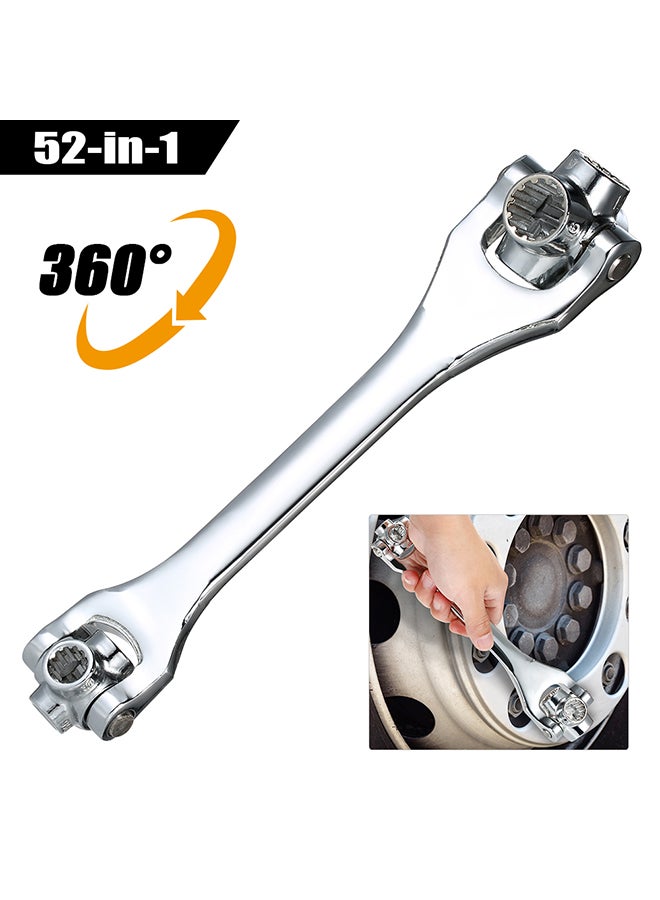 Multi-Function 52-in-1 Socket Wrench Spanner Works with Spline Bolts Torx Square Damaged Bolts Adjustable Ratchet Wrench Silver 25.0x5.2x4.0cm  - Image 3