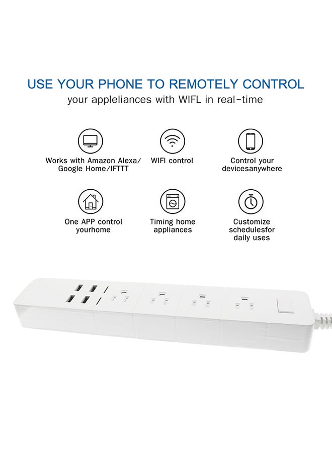 Generic - Smart Plug Power Strip Wi-Fi Surge Protector Outlet Work With with Alexa, Google Home White 39.0x7.4x4.0cm - Image 1