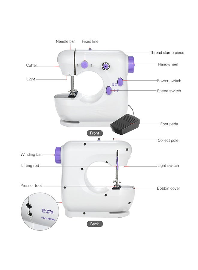 Mini Sewing Machine Multifunction Electric Micro-Sewing Machin eAdjustable 2-Speed Double Thread with Lights and Cutter Foot Pedal for Household Travel Beginner DIY Face Mask White 20.0x19.0x10.0cm  - Image 3