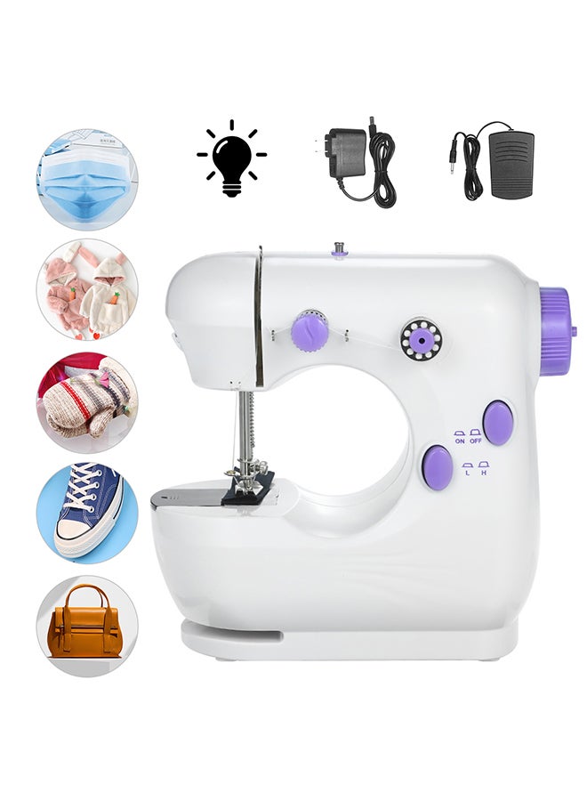 Mini Sewing Machine Multifunction Electric Micro-Sewing Machin eAdjustable 2-Speed Double Thread with Lights and Cutter Foot Pedal for Household Travel Beginner DIY Face Mask White 20.0x19.0x10.0cm  - Image 1