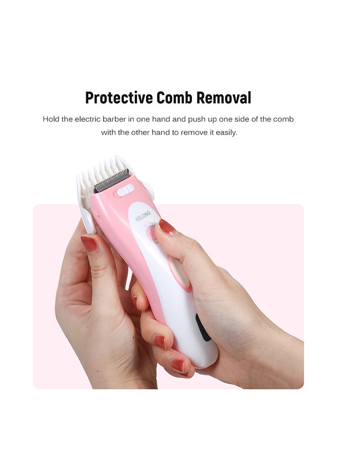 Hair Trimmer Set Washable Electric Hair Cutter Rechargeable Hair Clipper Low Noise Skin Care For Babies Kids With Comb Accessories RT-B218 Pink Pink 22.0x16.5x5.5cm - Image 4