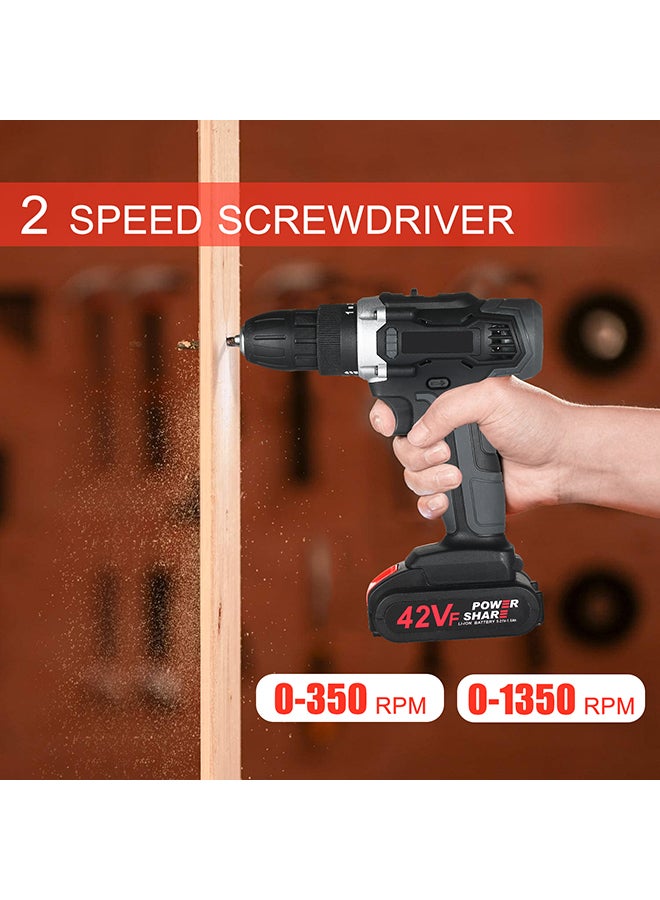 21V Cordless Drill Dirve Kit 2 Speed All Copper Cordless Power Drill with 2x1.5Ah Batteries Fast Charger 15+1 Torque Setting Max Torque 30N.m 3/8 black 30.5x24.0x8.5cm  - Image 4