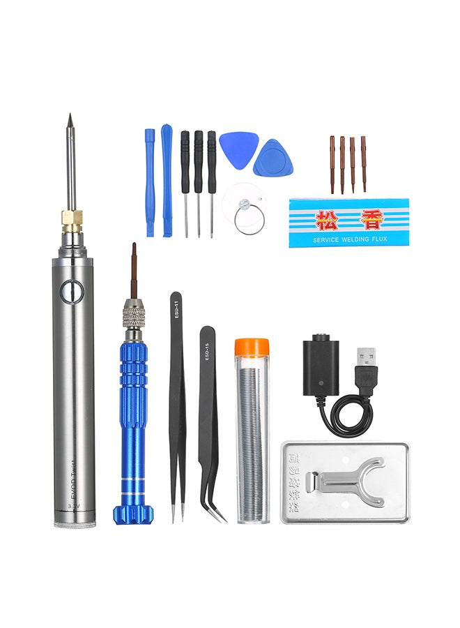 مجموعة أدوات لحام كهربائية محمولة تحتوي على 22 قطعة مكونة من أداة كي لحام ومفك براغي محمولة وطقم يتكون من 22 قطعة من أدوات اللحام والتي تصنعها بنفسك وأدوات صيانة الهاتف المحمول فضي 20.0x11.0x4.0سم - Image 4