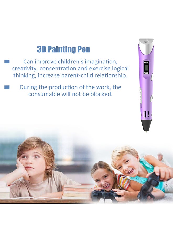 Generic - Digital Display Intelligent 3D Printing Pen High Temperature 3D Graffiti Painting Pens with USB Cable Purple - Image 1