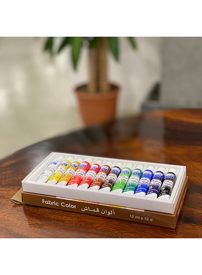 LEENO - Fabric Paints Finish Set, 12 Classic Fabric Colors (12 ml) Multicolour Multicolour - Image 1