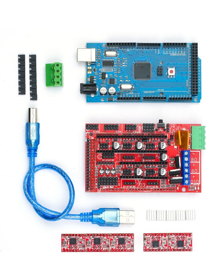Generic - 3D Printer Controller Kit Includes RAMPS 1.4 2560 R3 Board USB Cable A4988 Stepper Motor Driver with Heatsink for Engraving Machine Multicolor - Image 1