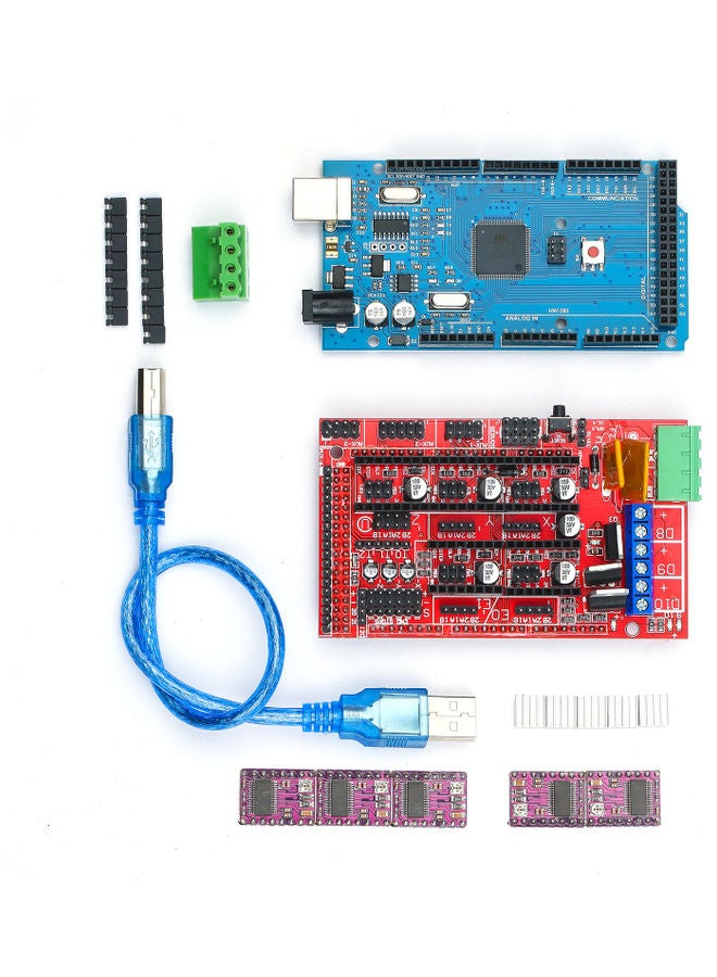 Generic - 3D Printer Controller Kit Includes RAMPS 1.4  2560 R3 Board USB Cable DRV8825 Stepper Motor Driver with Heatsink for Engraving Machine Multicolor - Image 1