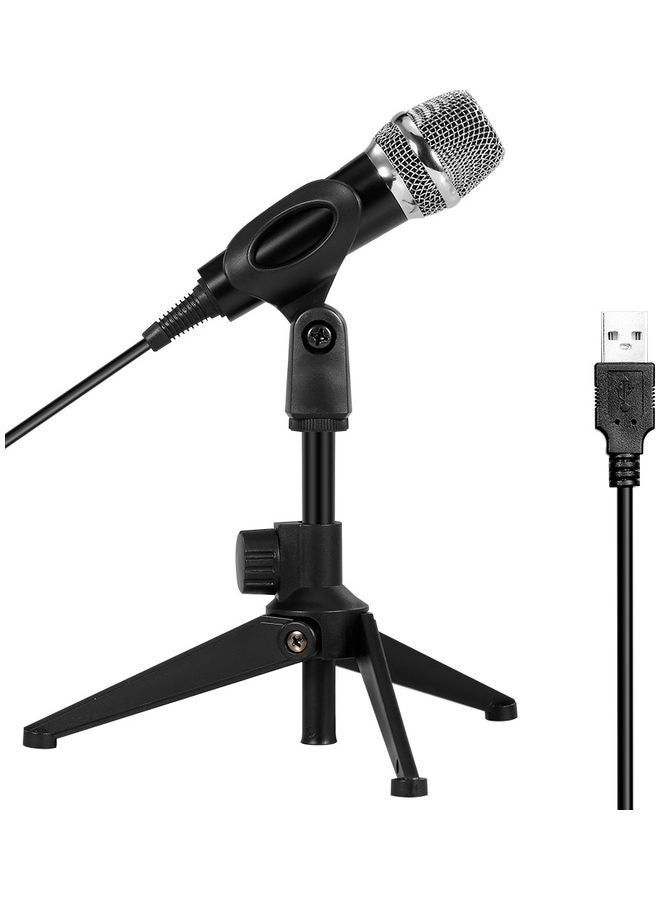 Generic USB Wired Condenser Recording Microphone Kit Karaoke Voice Drive-free with Stand Black  - Image 1