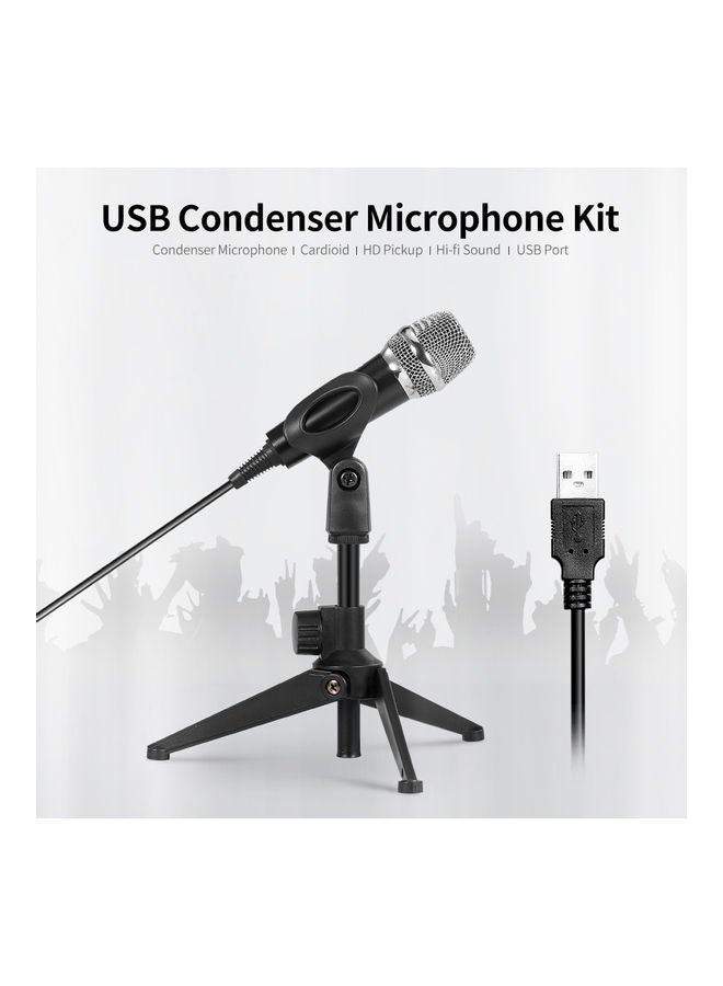 Generic USB Wired Condenser Recording Microphone Kit Karaoke Voice Drive-free with Stand Black  - Image 5