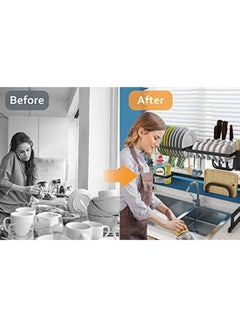 Toshionics Stainless Steel Dish Drying Rack Over Sink Black 85x32x52cm  - Image 4