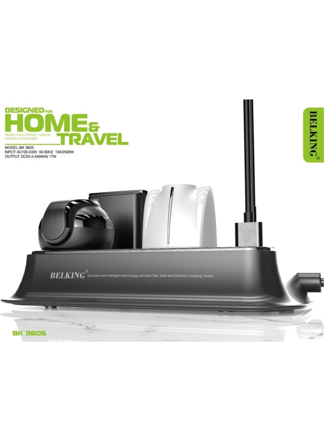 Belking - 6 Port USB Hub & 2 TAYP-C With Four anti-static Power Socket Black 656grams - Image 1