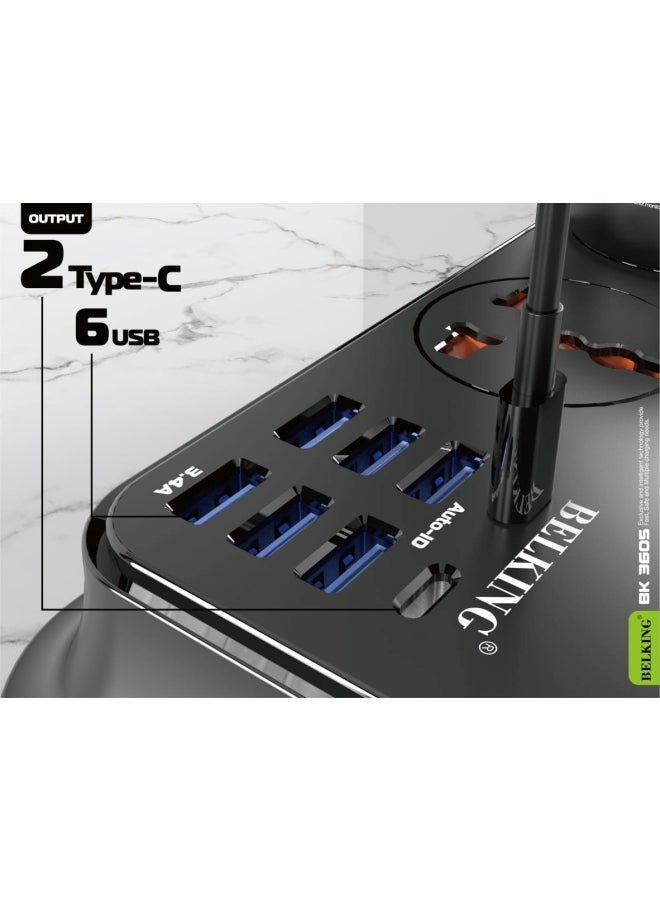 Belking - 6 Port USB Hub & 2 TAYP-C With Four anti-static Power Socket Black 656grams - Image 1