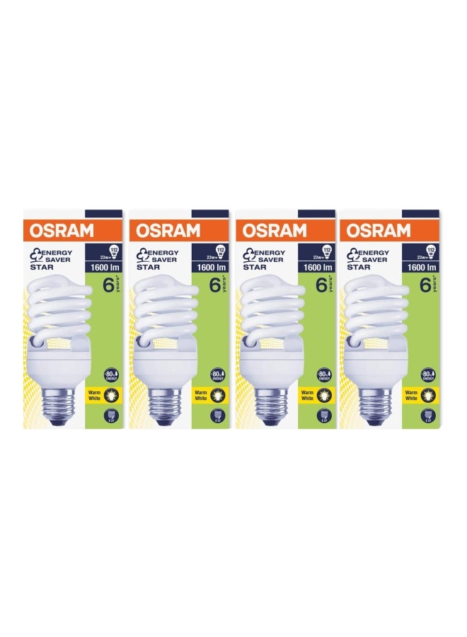 Osram Duluxstar Mini Twist Compact fluorescent integrated, Spiral Shape 23 Watt Screw - Base- E27, 1600 lm (Pack of 4) white 10 x 6 x 6 cmcm  - Image 1