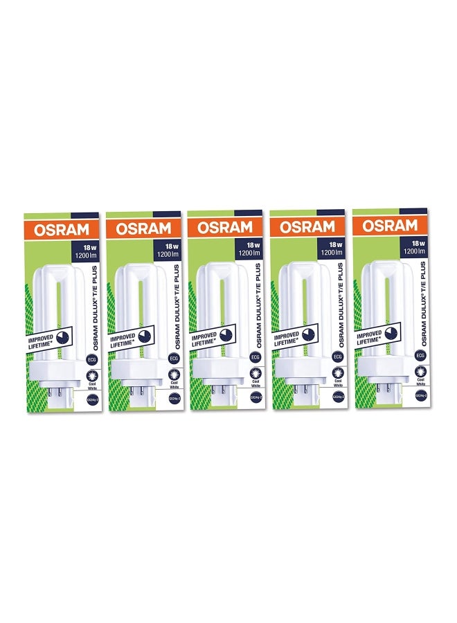 Osram DuluxD/E Energy Saver Quick Tonic ECG Cflni, 2 Tubes (18w) 4 Pin - Plug In Base- G24q-3, 1200 Lm - Lumilux Day Light/Energy Class A - Pack Of 5 white 10 x 10 x 8cm  - Image 1