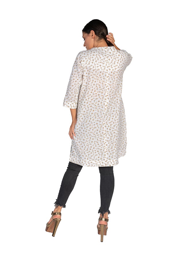 Sana'a Kayum Amber Print Pure Linen Short Kurta White/Grey  - Image 3