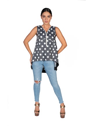 Polka Dot Printed Cotton Blend Tent Tunic Blue - v1605605356/N40868786V_1