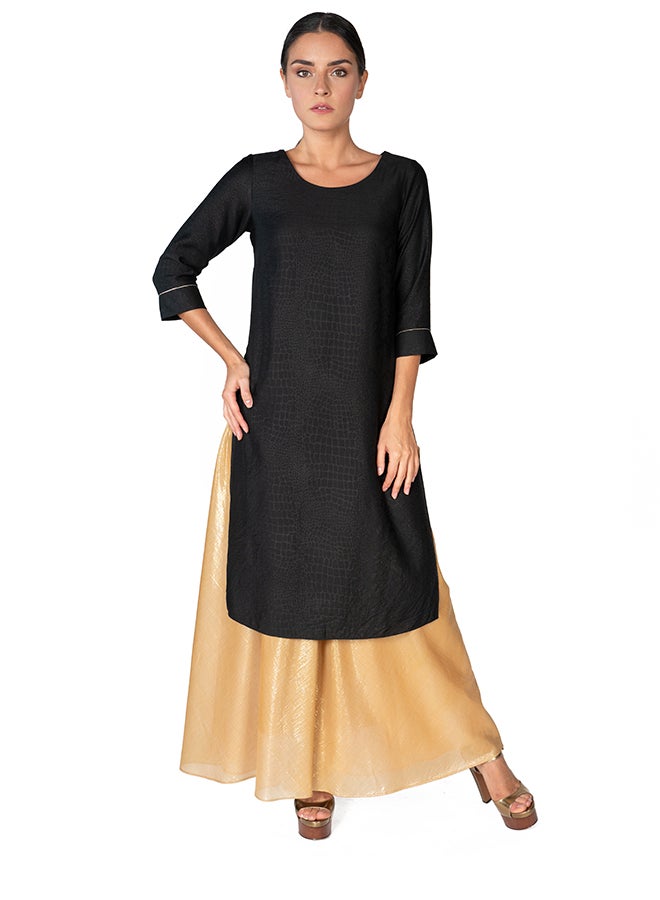 Sana'a Kayum Jacquard Cotton Staight Kurta Black  - Image 1