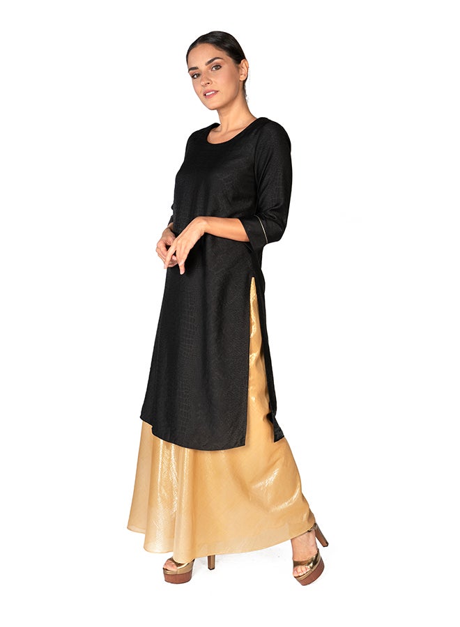 Sana'a Kayum Jacquard Cotton Staight Kurta Black  - Image 2