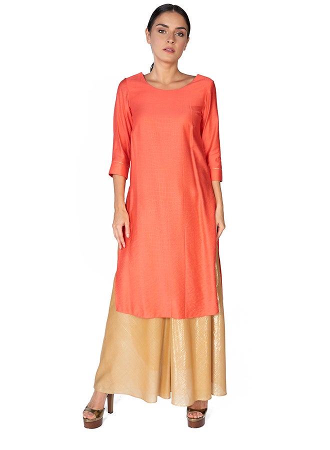 Sana'a Kayum Jacquard Cotton Staight Kurta Orange  - Image 1