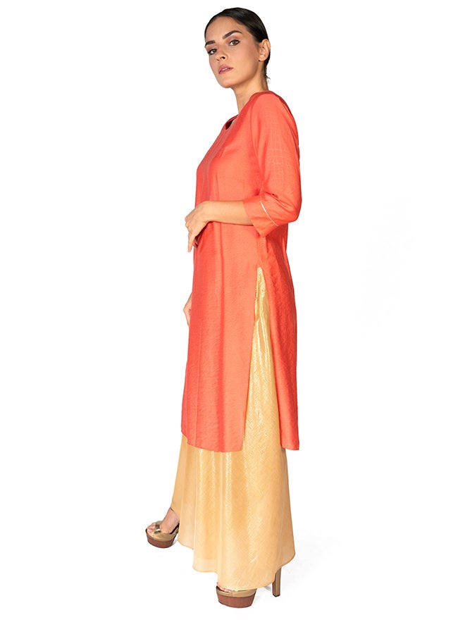 Sana'a Kayum Jacquard Cotton Staight Kurta Orange  - Image 2