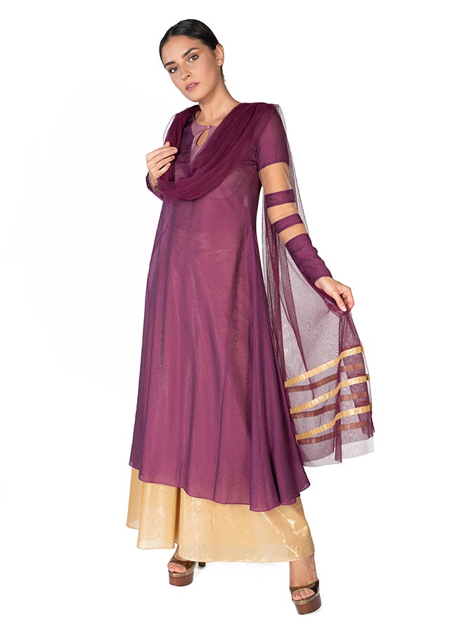 Sana'a Kayum Swissery Cotton Kali Kurta Purple  - Image 1