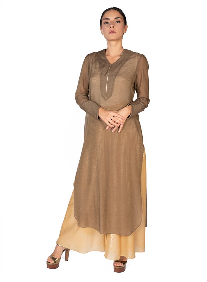 Sana'a Kayum Swissery Cotton U Shaped Kurta Brown  - Image 1