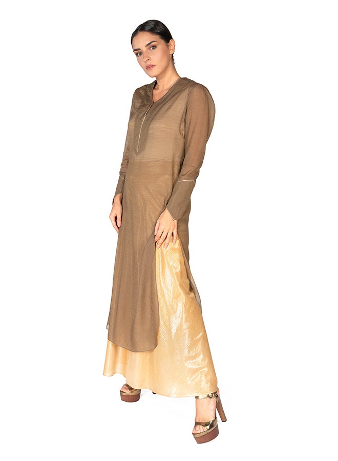 Sana'a Kayum Swissery Cotton U Shaped Kurta Brown  - Image 2