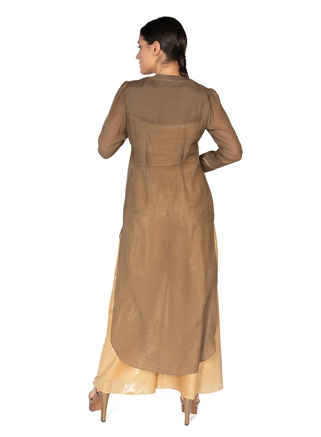 Sana'a Kayum Swissery Cotton U Shaped Kurta Brown  - Image 3